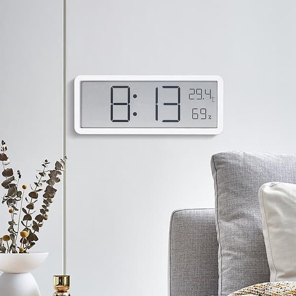 Digital väckarklocka LED-display med datum, temperatur och luftfuktighet för sovrum, vardagsrum, kontor, vit Simple White