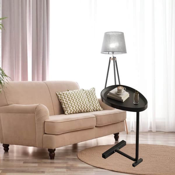 C-format sidebord Lite egg Ovalt sofaavslut Sofabord som glir under for stue Svart