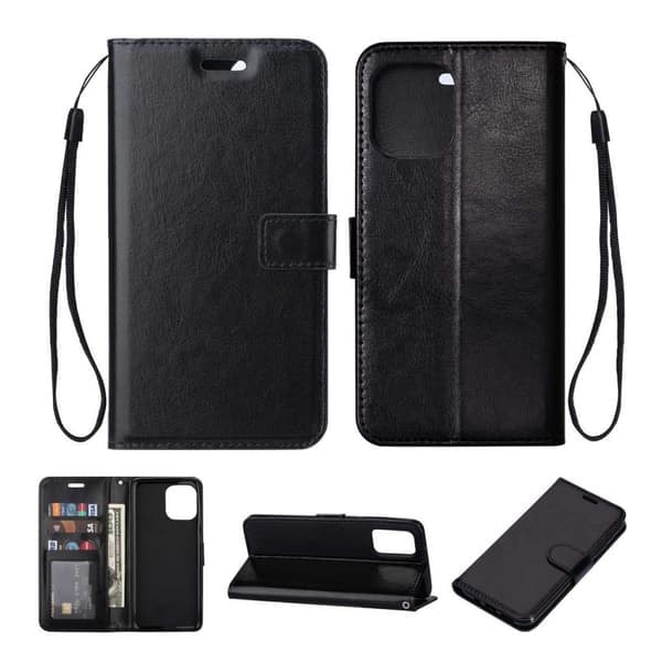 iPhone 13 Pro Plånboksfodral Svart Läder Skinn Fodral_qq