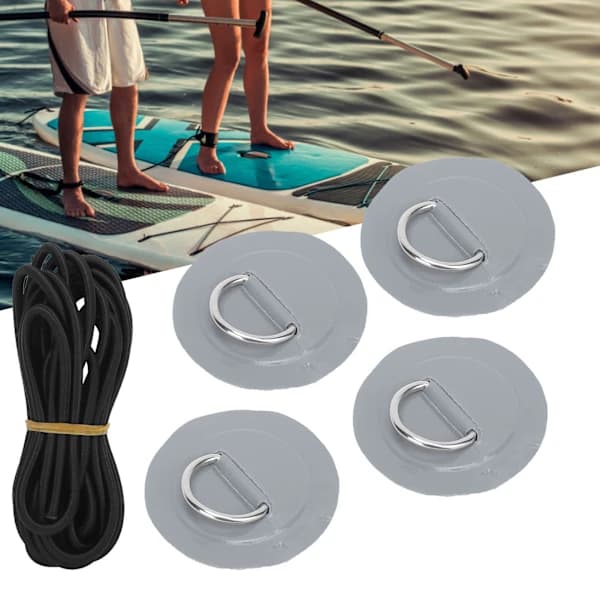 QD-4 st PVC-lapp elastiskt repsats D-ring lapp bungee repsats rostfritt stål D-ring dyna grå