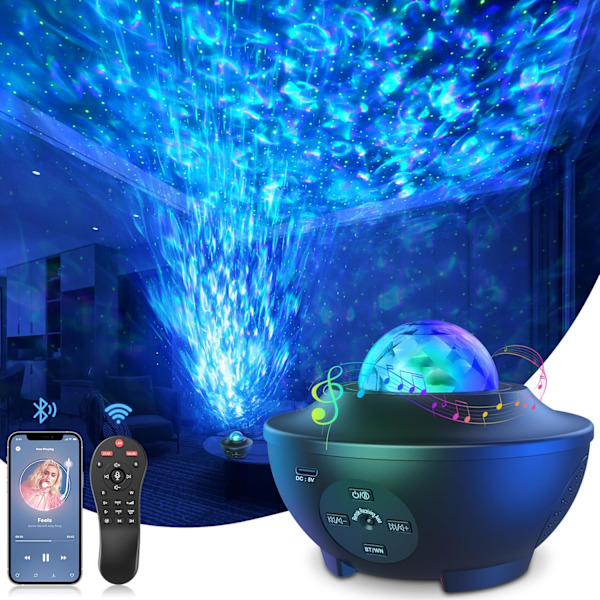 QU*LED-stjernehimmelprojektor, Galaxy stjernehimmelprojektor, lampe stjernehimmel med timer/fjernkontroll/Bluetooth-høyttaler for barn