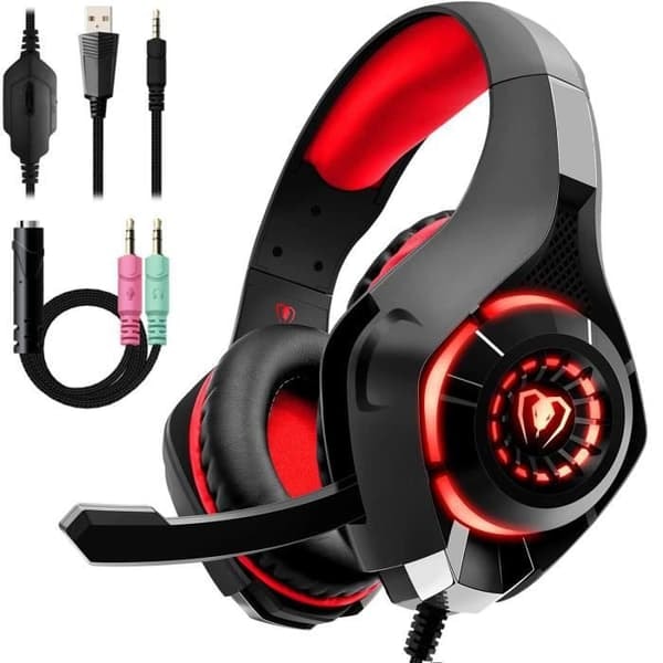 /QD/Gaming Headset til PS4 Xbox One Gamer Headset med mikrofon støjreducerende LED-lys Stereo Bas Lydstyrkekontrol Mikrofon