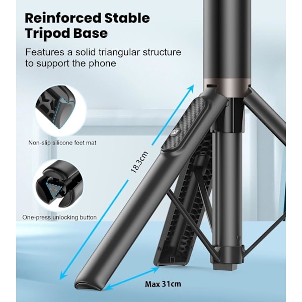 \"QD\" 67\" Selfie Stick Stativ, 360° Roterande Mobiltelefonstativ, Utdragbart Allt-i-ett Aluminiumstativ med Trådlös Fjärrkontroll
