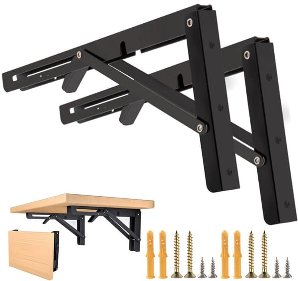Foldbare Hyldeknægte, L-form, Mat Sort, med Skruetrækkerbit, 25 cm, 2-pak, Sort