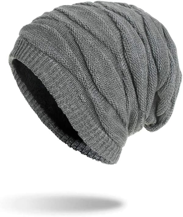 Lång Slouch Varm Mössa, Unisex Mössa Hatt Dam Herr Vinter Varma Stickade Mössor (Grå)