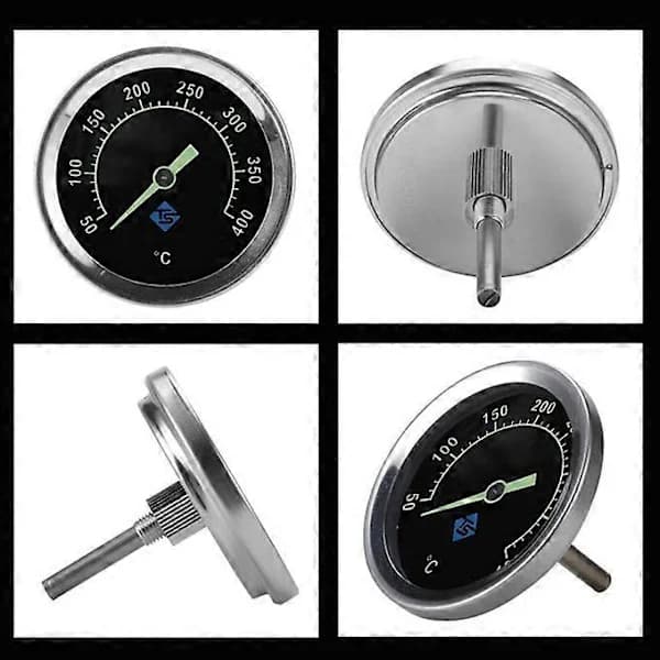 BBQ Grill Termometer Analog Bimetal med Natlys Rustfri Stålsonde til Ryger Kulgrill 50-400C Sort