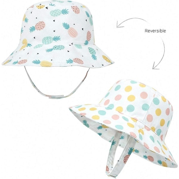 [QD] Solhatt for småbarn sommer UPF 50+ Dobbeltsidig bærbar vendbar bøttehatt for baby