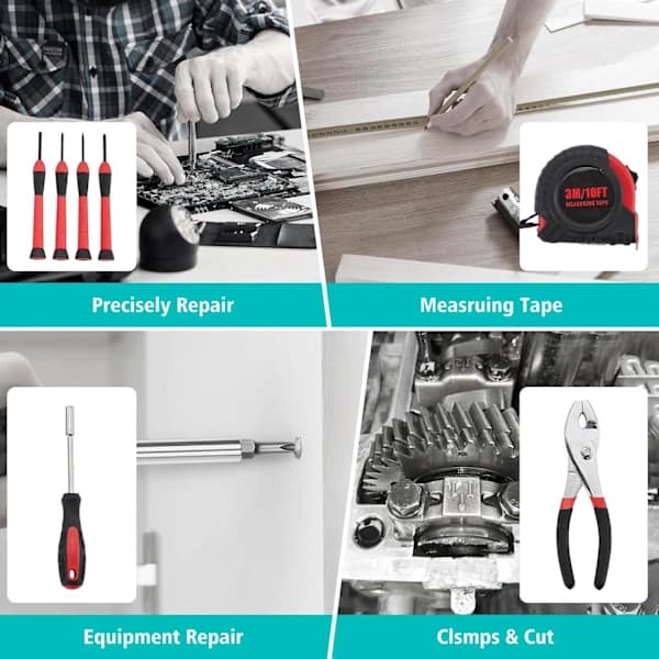 39 Piece Tool Set, Portable Tool Box, DIY Kit Suitable for Household Repairs, Assembly, Maintenance, Red