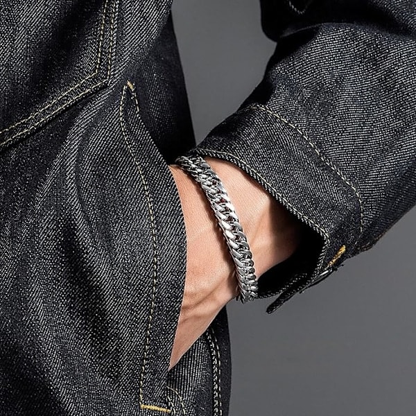 \"QD\" Herrarmband i Rostfritt Stål, Kraftigt Länkarmband, Trendigt Hip-hop Kedjearmband