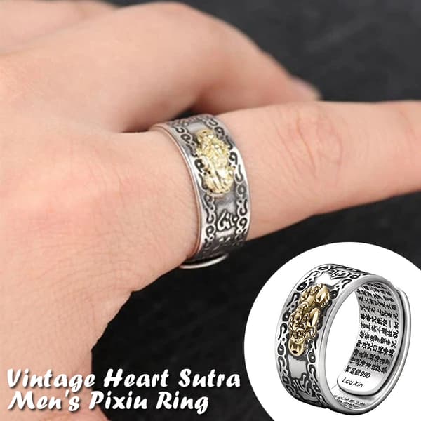 Feng Shui Pixiu Mani Mantra Skydd Förmögenhet Ring Amulett Lycka Till Öppen Justerbar Ring Buddhistiska Smycken Ring default