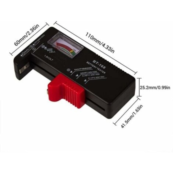 QU/Paristotesterit Paristojännitetesteri AA/AAA/C/D/9V/1.5V Nappiparistoille Universaali LCD-näyttö