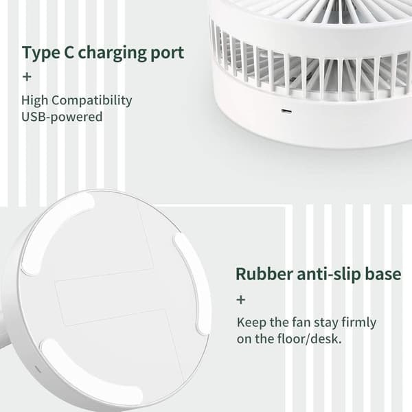 Foldable Floor Fan / Table Fan – Adjustable Design with 7200mAh Battery, Cordless & Versatile Use