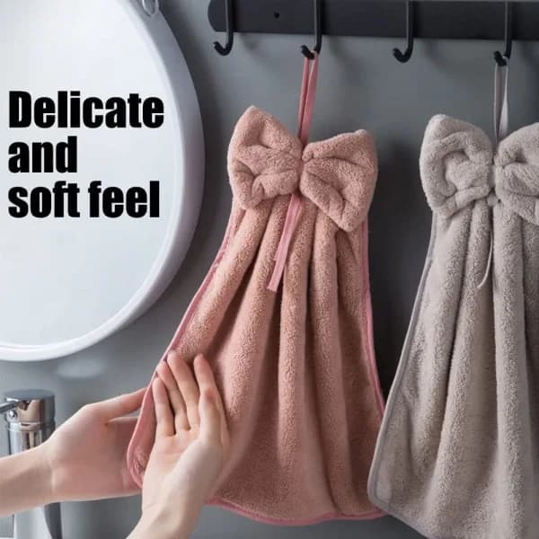 4-pack Hanging Towels with Bow Tie, Coral Velvet Microfiber
