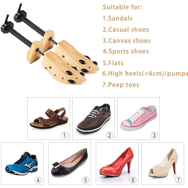 1 Pair of Wooden Shoe Trees, Adjustable Size_QF