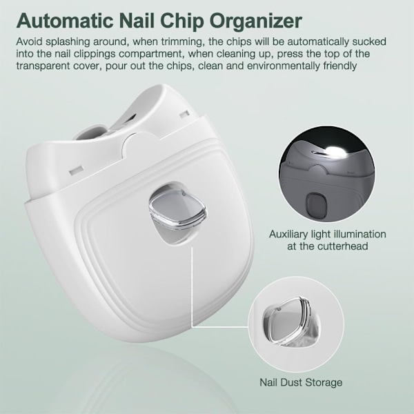 Elektrisk nagelklippare, professionell elektrisk nagelfil, sladdlös automatisk nageltrimmer med LED-ljus[qu)