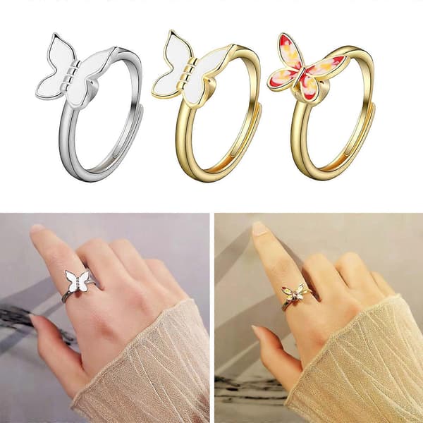 Angstring mod sommerfugl Angstring Roterende Justerbar Stress Relief Ring Valentinsdag Da ()