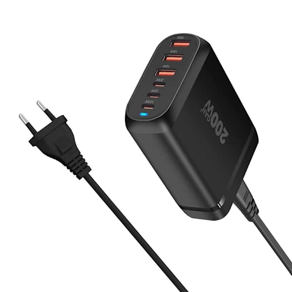 200W 6-portars USB Type-C snabbladdare Snabbladdning Multifunktion EU-kontakt