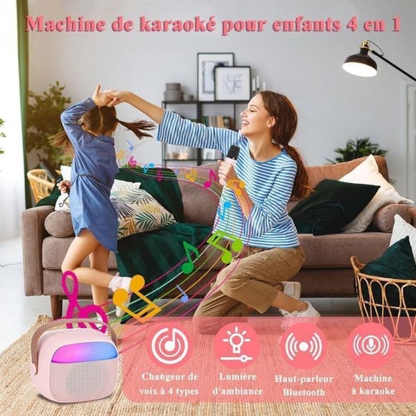 /QD/Karaokemikrofon - Barn - Bärbar - 2 mikrofoner - Bluetooth 5.0 - LED-ljudljus