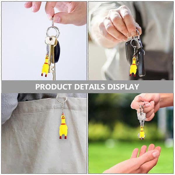 6-pack Chicken Keychain, Mini Rubber Chicken Squeeze Toy
