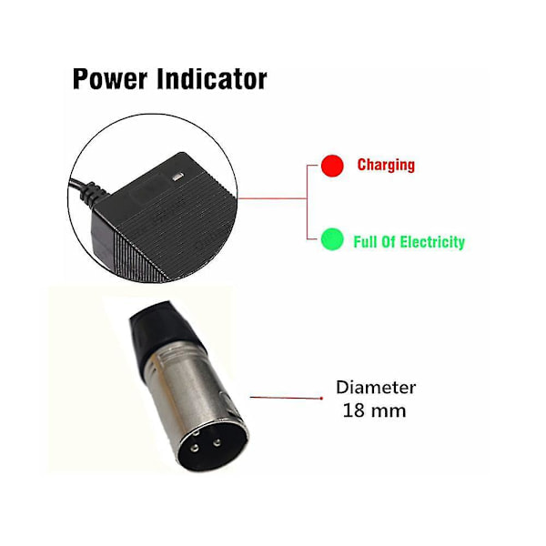 QD-36V lader 42V 2A elsykkel litiumbatterilader for 36V litiumbatteripakke med 3-pinners XLR-uttak/kontakt