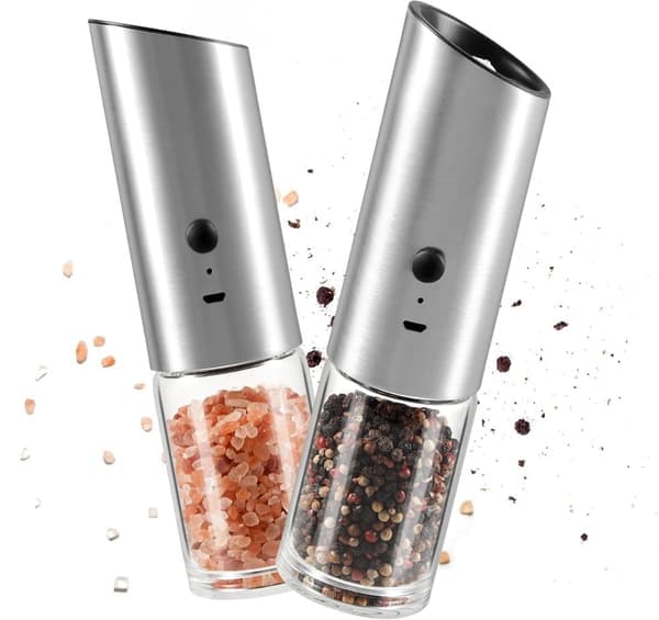 Elektrisk salt- och pepparkvarn - Rostfri pepparkvarn, Kryddkvarn - 2-pack