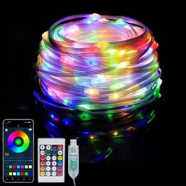 Smart Julebelysning RGB LED Lyslenke med APP Fjernkontroll 10m_qq