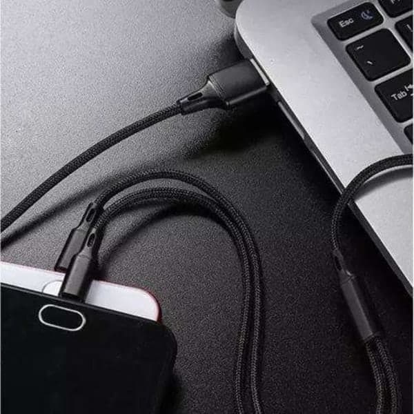 \"QD\" 3-i-1 Micro USB / Lightning / USB Type-C USB-kabel Svart