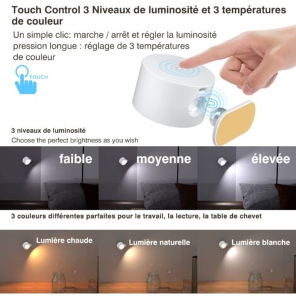 #QD# Vegglampe innendørs, Touch LED-vegglampe med USB-ladeport, berøringskontroll, 3 lysstyrkenivåer, 3 temperaturer, 360° dreibar sengelampe for soverommet