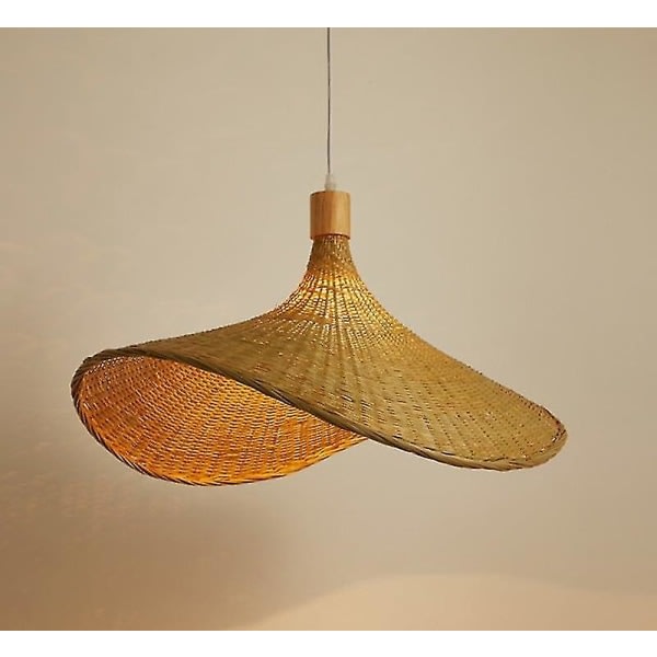 Vintage bambu stor vävd ljuskrona LED-hängande lampa kompatibel med matsalsbelysning [ege] 40cm