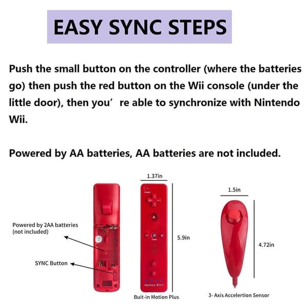 \"QD\" Kompatibel med Wii Controller Sæt Motion Plus, Bulk Rød