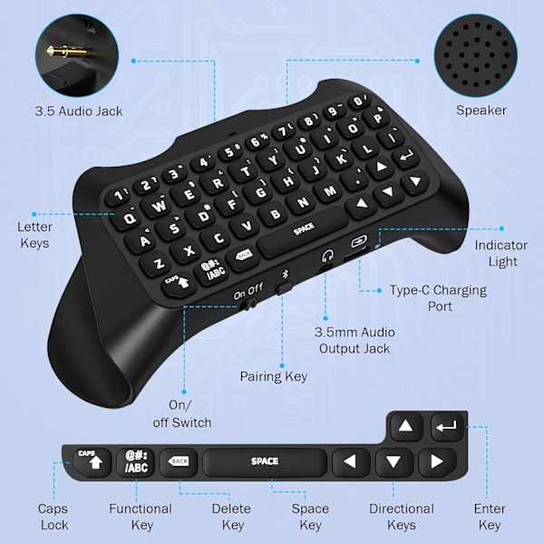 Vihreä taustavalaistu näppäimistö PS5-ohjaimelle, PS5 langaton mininäppäimistö Chatpad Playstation 5 -ohjaimelle 3,5 mm:n ääniliitännällä_qp Black