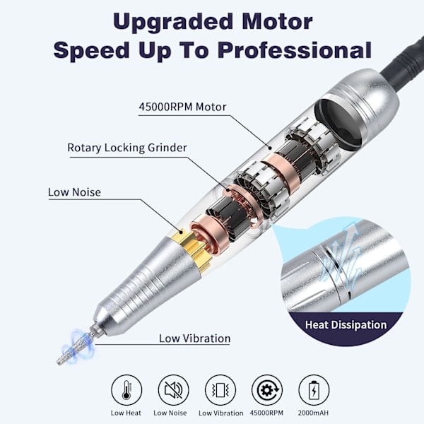 [QD] Snabb och effektiv 45000 RPM uppladdningsbar bärbar elektrisk nagelfil rosa