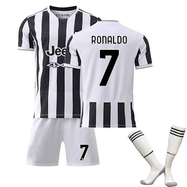 [QD] Fotballklær for barn Fotballdrakt Treningsdrakt kostyme 21/22 - Christiano Ronaldo Svart og Hvit Svart og Hvit(L (175-180cm), Svart og Hvit)