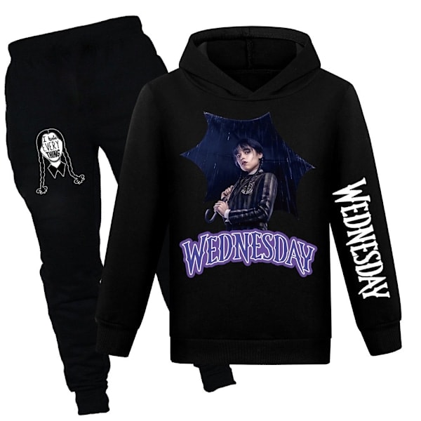 Mub- Wednesday Addams Hættetrøje + Casual Bukser Sæt sort G sort black 110cm˜QD