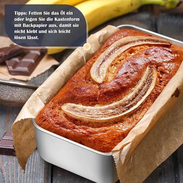Rostfri rektangulär brödform för frukost, bento och barnlunch, silver, 22 x 14,5 x 6,2 cm, 2-pack