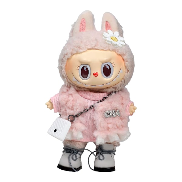MOKOKO Labubu 17cm PVC Macaron Hjärta Kläder Dra Tyg Vinyl Ansikte Docka Inspirerad av Frozen Karaktärer Kända Produkter Pojke Flickor Cha plush two-piece set 17cm pull cloth baby coat