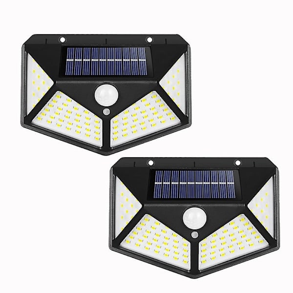 Solcellslampa för utomhus 100 LED 2-pack [Senaste gröna versionen 2200mAh] Rörelsesensor Solcellslampa Utomhus Trådlös Vattentät Spotlampa Kraftfull...