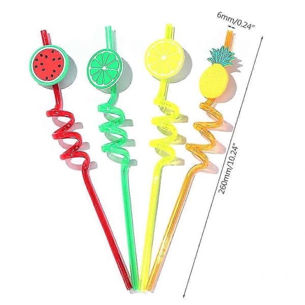 4 st Tecknad Lime Citron Ananas Vattenmelon Plast Spiral Sugrör Barn