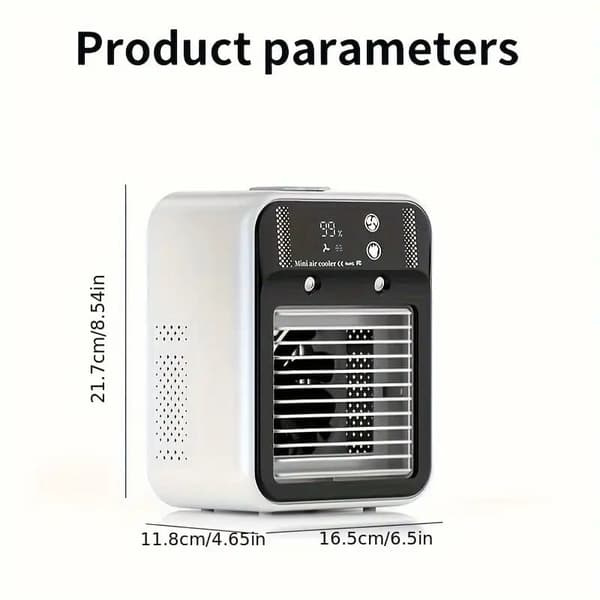 Smart Mini Luftkøler & Bordventilator, Bærbar Sprayventilator med USB, 3000mAh Batteri, Effektiv Ventilator