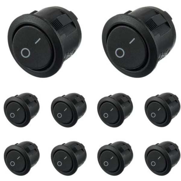 #QD#10st Svart Rund Vippbrytare På/Av 2-stift AC 6A(250V) 10A(125V) SPST Tryckvippströmbrytare för Bil Båt Marinbil Lastbil Lätt Hushåll