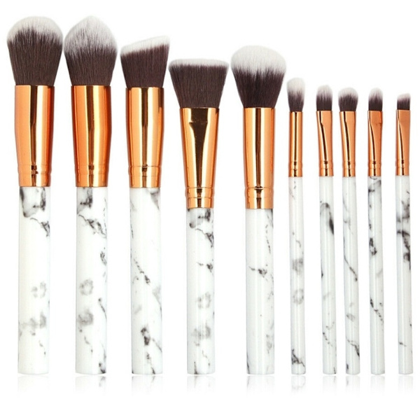 Professional Gentle Makeup Brushes 10-Pack, Marble White 100