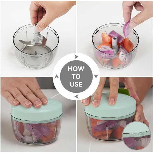 Manual Food Processor Vegetable Chopper 0.55 Liter Small Mini Hand-Pulled Drawstring Onion Chopper Garlic Chopper Cutter Green
