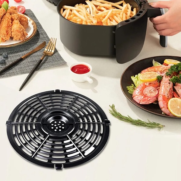 QU.Air Fryer Ersättningsdelar Bricka, Uppgraderad Rund Grill Crisper Plate Non-Stick Beläggning Air Fryer Tillbehör Rack