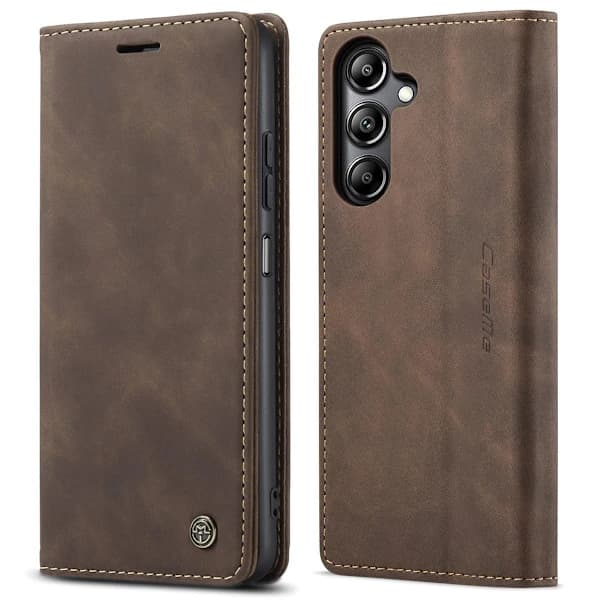 Stöttåligt Läderplånboksfodral med Ställ för Samsung A17[JUN] kaffe
