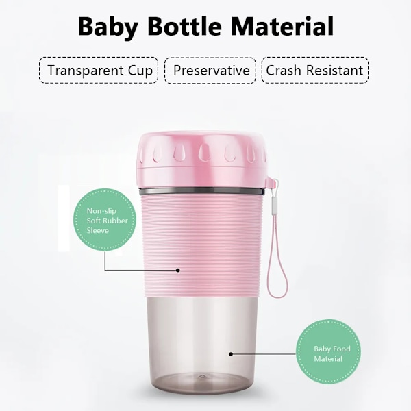 QU. Dubbelklicka för att starta Mini Blender Cup Lättviktig Juicekopp Portabel Juicer USB-laddning 300ml
