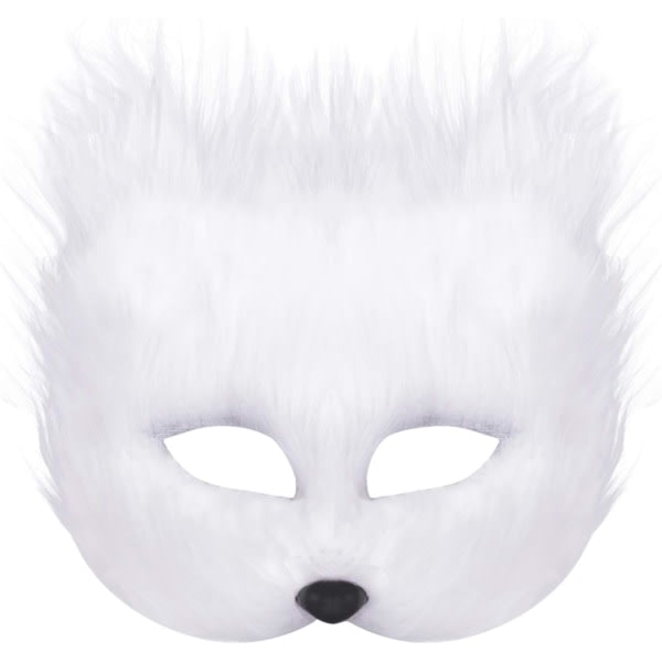Rävmask halloween cosplaymask halvansiktsslöja ögonmask lurvig rävdräkttillbehör Djurfest Kattmasker White