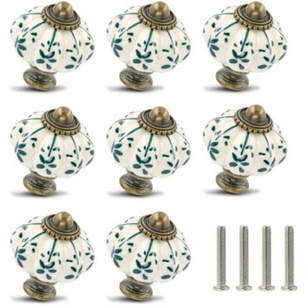QU/12-pack Elfenbensfärgade och gröna keramiska knoppar - Skåpsknoppar med pumpadesign, retro byråknoppar - Vintage lådhandtag med skruvar