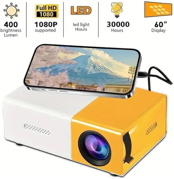 Mini Projektor - Full HD 1080p, Opptil 60\" Bilde, Bærbar for Hjemme & Utendørs