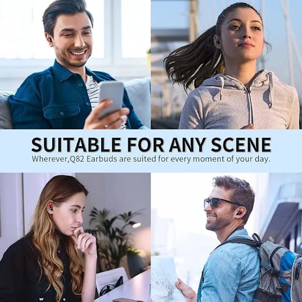 QD-Trådløse Bluetooth 5.0 in-ear-hovedtelefoner, IPX7 vandtætte, sort røde