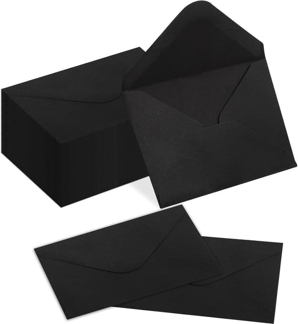 100-pak konvolutter til gavekort, 16x11 cm, små med limforsegling, papir, til noter/kort, sort